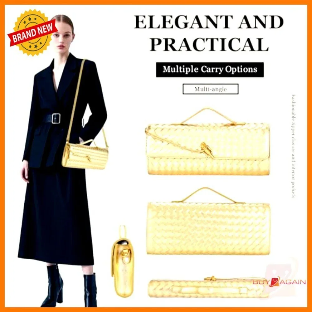 PU Leather Woven Evening Clutch with Adjustable Strap 11.8x4.9 Inches